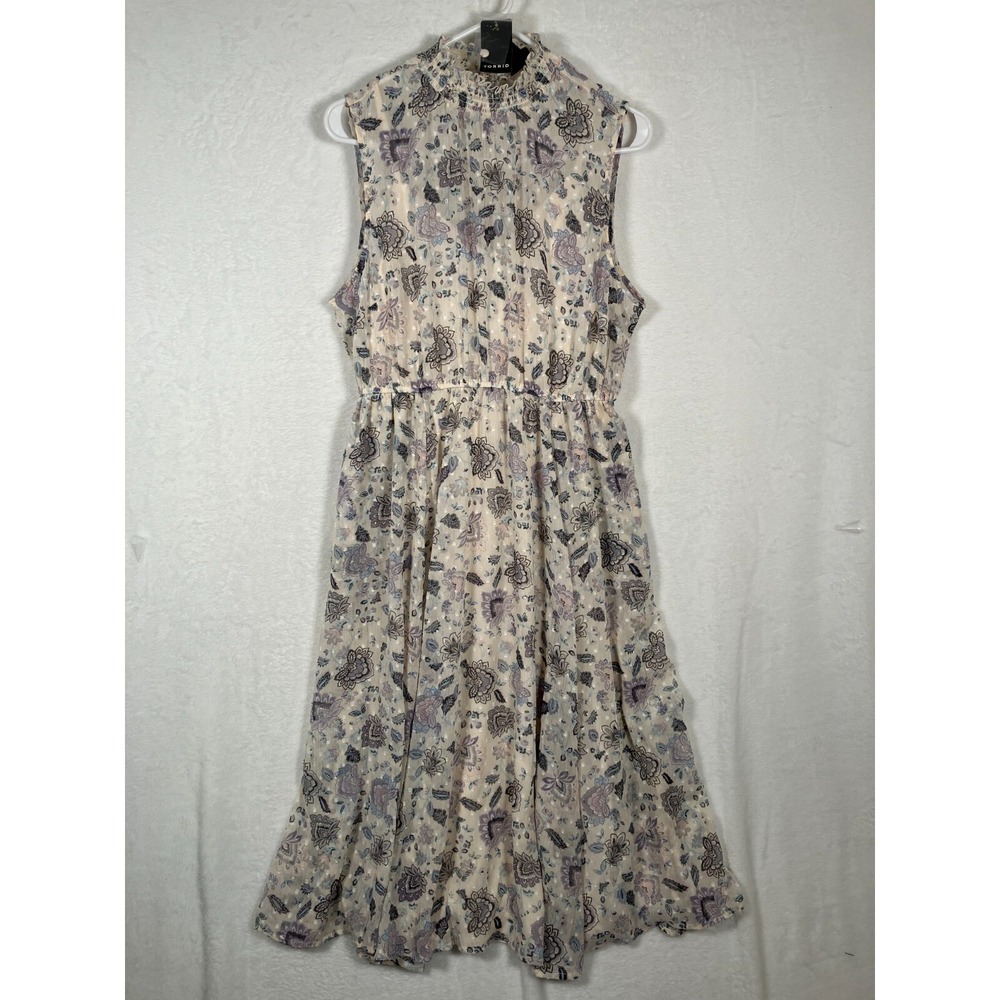 Torrid Paisley Midi Dress Clip Dot Size Large Fit n Flare‎ Summer Flowy Boho NEW